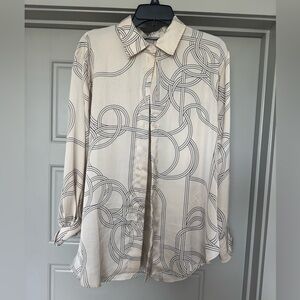 Cream Patterned Button Down Blouse